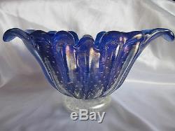 Murano Mid Century Barovier- Toso Bullicante Blue Art Glass Bowl