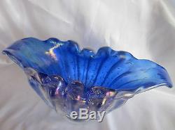 Murano Mid Century Barovier- Toso Bullicante Blue Art Glass Bowl