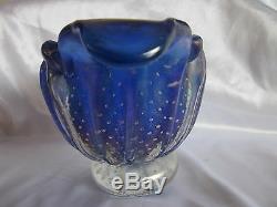 Murano Mid Century Barovier- Toso Bullicante Blue Art Glass Bowl