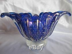 Murano Mid Century Barovier- Toso Bullicante Blue Art Glass Bowl