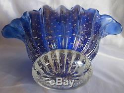 Murano Mid Century Barovier- Toso Bullicante Blue Art Glass Bowl