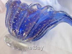 Murano Mid Century Barovier- Toso Bullicante Blue Art Glass Bowl