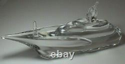 Murano MidCentury Signed Vilea Crystal Powerboat Ship Handblown Clear Glass