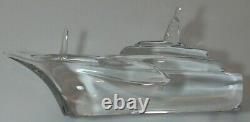 Murano MidCentury Signed Vilea Crystal Powerboat Ship Handblown Clear Glass