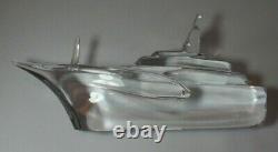 Murano MidCentury Signed Vilea Crystal Powerboat Ship Handblown Clear Glass