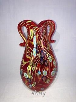 Murano Millefiori 12 Double Handled Hand-made Blown Venetian Art Glass Vase