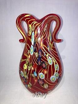 Murano Millefiori 12 Double Handled Hand-made Blown Venetian Art Glass Vase