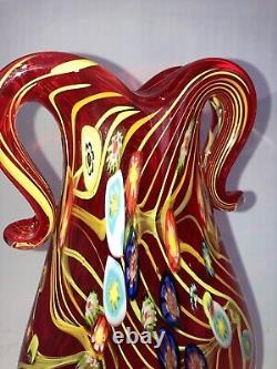 Murano Millefiori 12 Double Handled Hand-made Blown Venetian Art Glass Vase