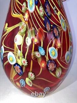 Murano Millefiori 12 Double Handled Hand-made Blown Venetian Art Glass Vase