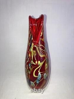 Murano Millefiori 12 Double Handled Hand-made Blown Venetian Art Glass Vase