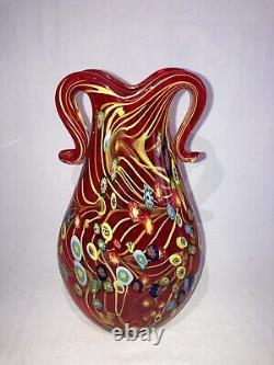 Murano Millefiori 12 Double Handled Hand-made Blown Venetian Art Glass Vase