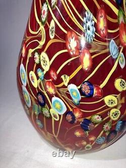 Murano Millefiori 12 Double Handled Hand-made Blown Venetian Art Glass Vase