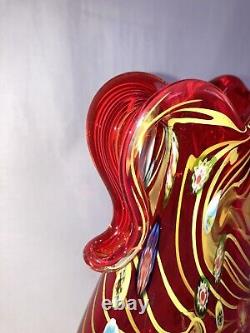 Murano Millefiori 12 Double Handled Hand-made Blown Venetian Art Glass Vase