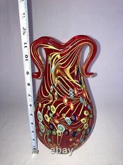 Murano Millefiori 12 Double Handled Hand-made Blown Venetian Art Glass Vase