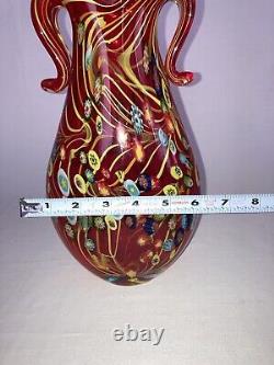 Murano Millefiori 12 Double Handled Hand-made Blown Venetian Art Glass Vase