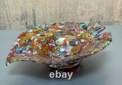 Murano Millefiori Art Glass Leaf Bowl Dish Venetian Hand Blown Italy Vintage