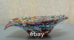 Murano Millefiori Art Glass Leaf Bowl Dish Venetian Hand Blown Italy Vintage