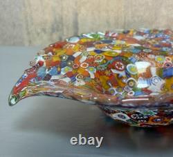 Murano Millefiori Art Glass Leaf Bowl Dish Venetian Hand Blown Italy Vintage