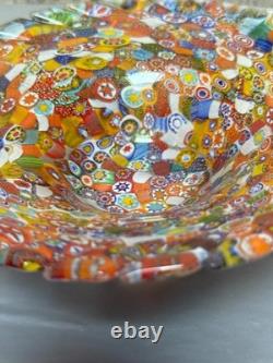 Murano Millefiori Art Glass Leaf Bowl Dish Venetian Hand Blown Italy Vintage