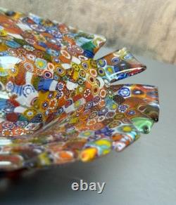 Murano Millefiori Art Glass Leaf Bowl Dish Venetian Hand Blown Italy Vintage