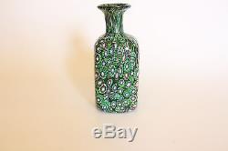 Murano Millefiori Green Glass Bottle Hand Blown Original Vintage