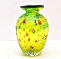 Murano Millefiori Lime Green Studio Art Glass Vase HEAVY vintage 7 tall