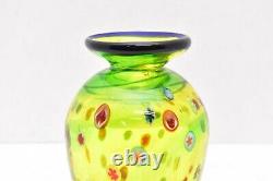 Murano Millefiori Lime Green Studio Art Glass Vase HEAVY vintage 7 tall