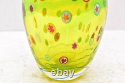 Murano Millefiori Lime Green Studio Art Glass Vase HEAVY vintage 7 tall