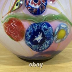 Murano Millefiori Style Art Hand Blown Glass Vase Pink Swirl 10 Tall 8 Lbs