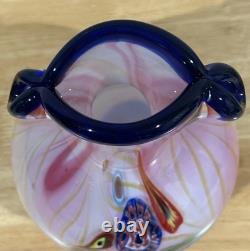 Murano Millefiori Style Art Hand Blown Glass Vase Pink Swirl 10 Tall 8 Lbs