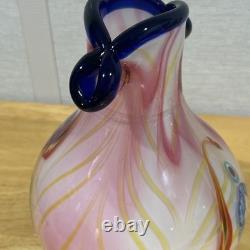 Murano Millefiori Style Art Hand Blown Glass Vase Pink Swirl 10 Tall 8 Lbs