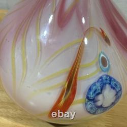 Murano Millefiori Style Art Hand Blown Glass Vase Pink Swirl 10 Tall 8 Lbs