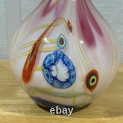 Murano Millefiori Style Art Hand Blown Glass Vase Pink Swirl 10 Tall 8 Lbs