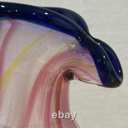 Murano Millefiori Style Art Hand Blown Glass Vase Pink Swirl 10 Tall 8 Lbs