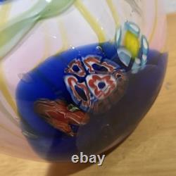 Murano Millefiori Style Art Hand Blown Glass Vase Pink Swirl 10 Tall 8 Lbs