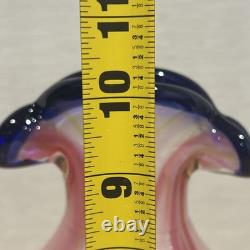 Murano Millefiori Style Art Hand Blown Glass Vase Pink Swirl 10 Tall 8 Lbs