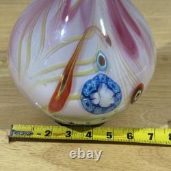 Murano Millefiori Style Art Hand Blown Glass Vase Pink Swirl 10 Tall 8 Lbs