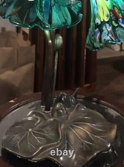 Murano Millefiori hand blown art glass Tulips Tiffany Style Pewter Lily Pad Lamp