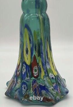 Murano Millefiori hand blown art glass Tulips Tiffany Style Pewter Lily Pad Lamp