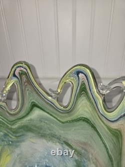 Murano Multicolor Hand Blown Art Glass Vase Swirl Pattern Italy Decorative