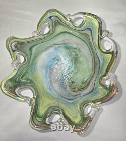 Murano Multicolor Hand Blown Art Glass Vase Swirl Pattern Italy Decorative