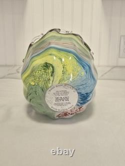 Murano Multicolor Hand Blown Art Glass Vase Swirl Pattern Italy Decorative