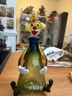 Murano Murano sytle 12 inch Hand blown Glass Bottle clown and stopper