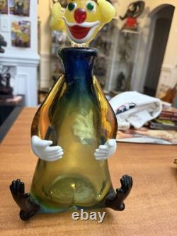 Murano Murano sytle 12 inch Hand blown Glass Bottle clown and stopper