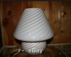 Murano Mushroom Hand Blown White Swirl One Piece Glass Lamp midcentury-Excellent