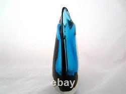 Murano Oball sommerso blue with black stripe fishtail art glass bud vase signed