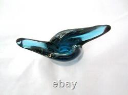 Murano Oball sommerso blue with black stripe fishtail art glass bud vase signed