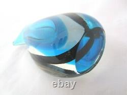 Murano Oball sommerso blue with black stripe fishtail art glass bud vase signed