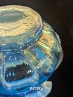 Murano Opaline Blue Art Glass Pitcher Hand Blown Melon Ribbed Jug Crimped