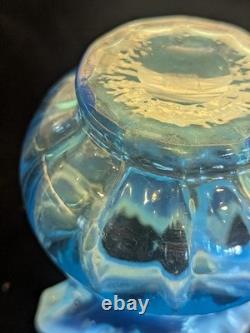 Murano Opaline Blue Art Glass Pitcher Hand Blown Melon Ribbed Jug Crimped